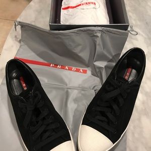 Prada size 10 black suede tennis shoes, comfy!